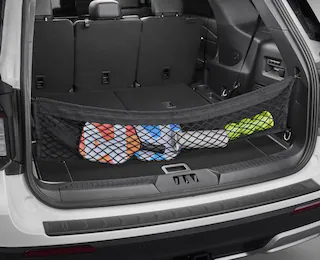 Close-up of a 2025 Ford Explorer® cargo net in the rear cargo area
