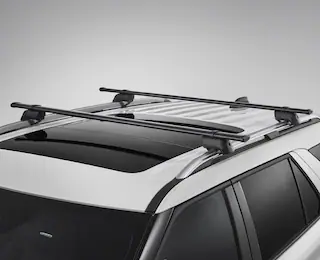Close-up of a 2025 Ford Explorer® roof with Yakima Crossbars mounted on top