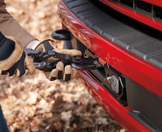 Closeup of a Ford Super Duty® showing winch connecting to winch hook