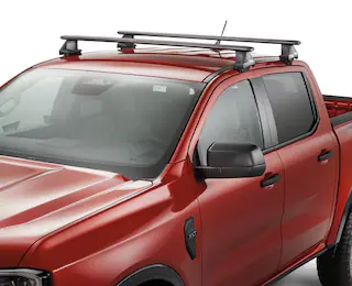 Closeup of a 2025 Ford Ranger® with Thule cross bars mounted to roof