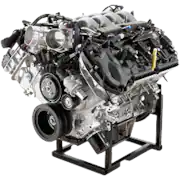 Automotive engine on a black stand