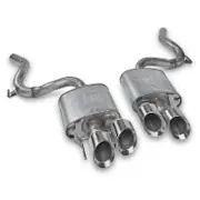 Two automotive exhaust mufflers with chrome tips