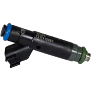 Black fuel injector with blue and green rings